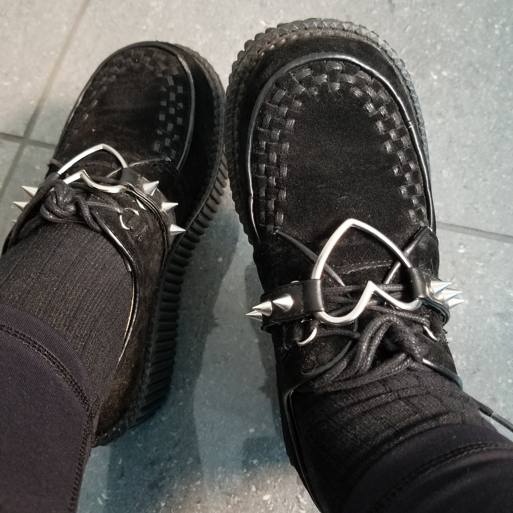 Demonia Heart Buckle Vegan Suede Creeper Shoe